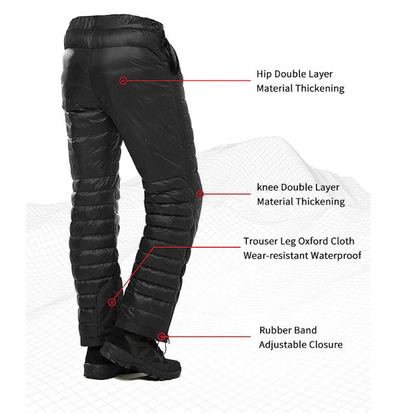 Comfortable men's warm thermal pants with zippers, ideal for winter hiking, camping & outdoor cold weather activities.