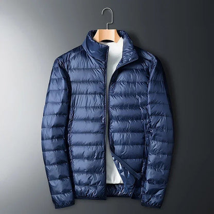 Water-resistant men's insulated jacket for outdoor adventures. Durable cold weather outerwear.