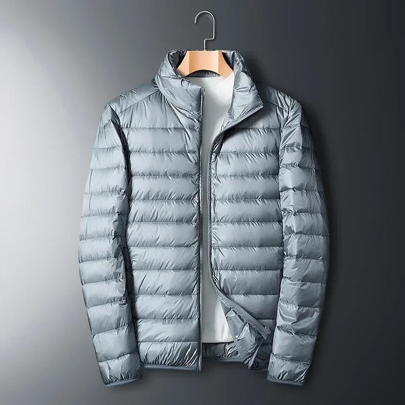 Warm & water-resistant men's insulated jacket. Lightweight thermal outerwear for active cold weather adventures.