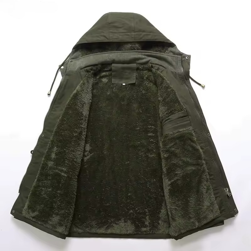 Durable men's waterproof winter jacket for outdoor adventure. Warm, heavy-duty with a convenient removable hood.