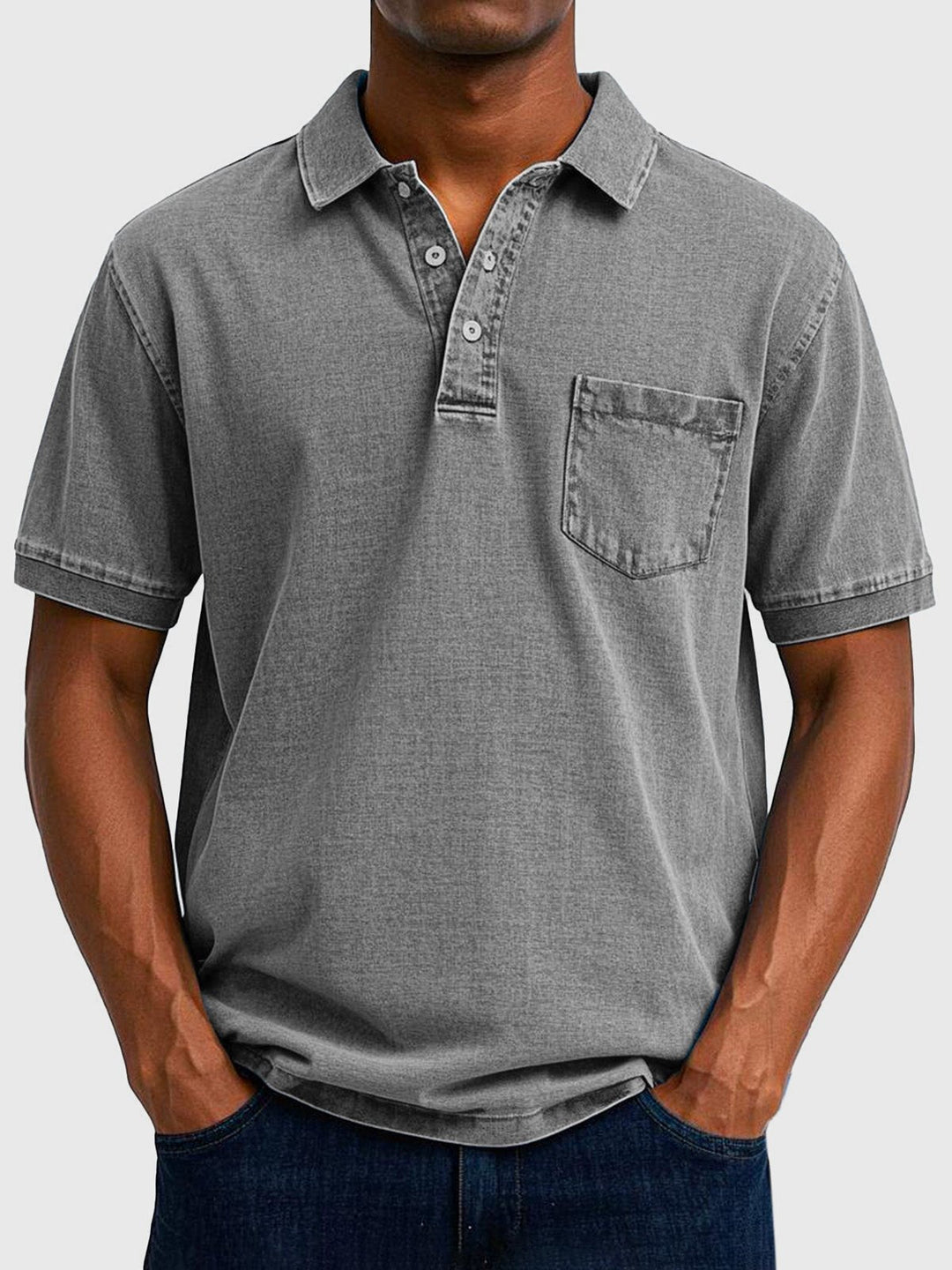 Washed effect men's polo top, a versatile wardrobe essential for casual style and everyday wear.