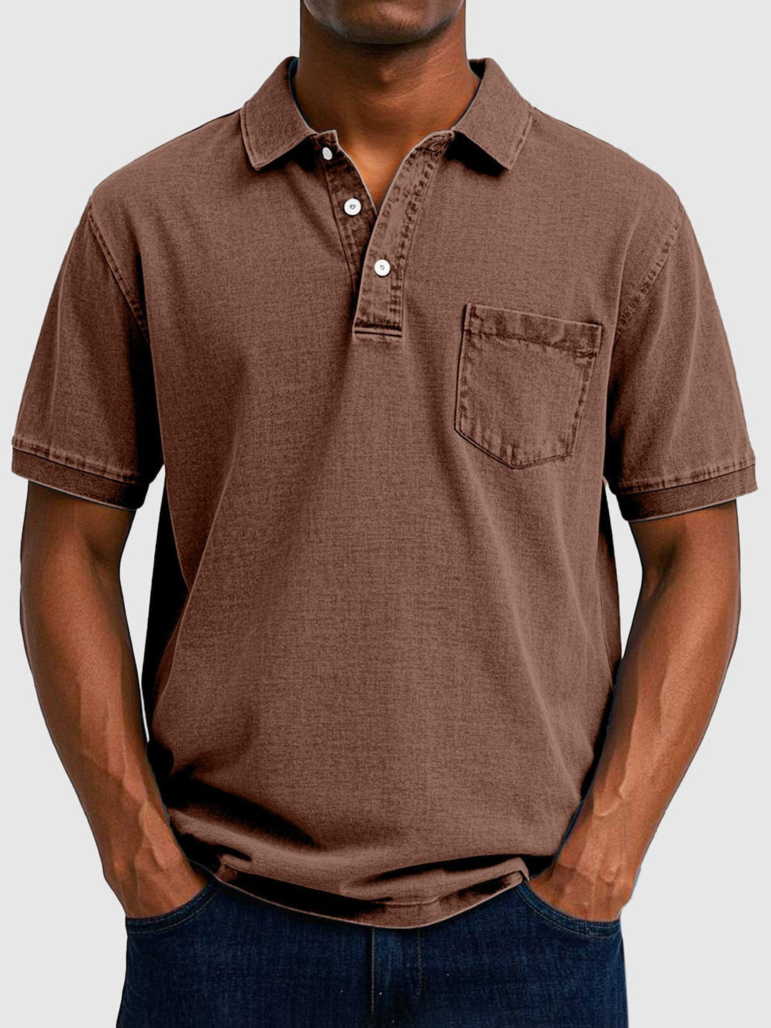 Man wearing a relaxed fit washed polo shirt, showcasing casual style, comfort, and versatile appeal.