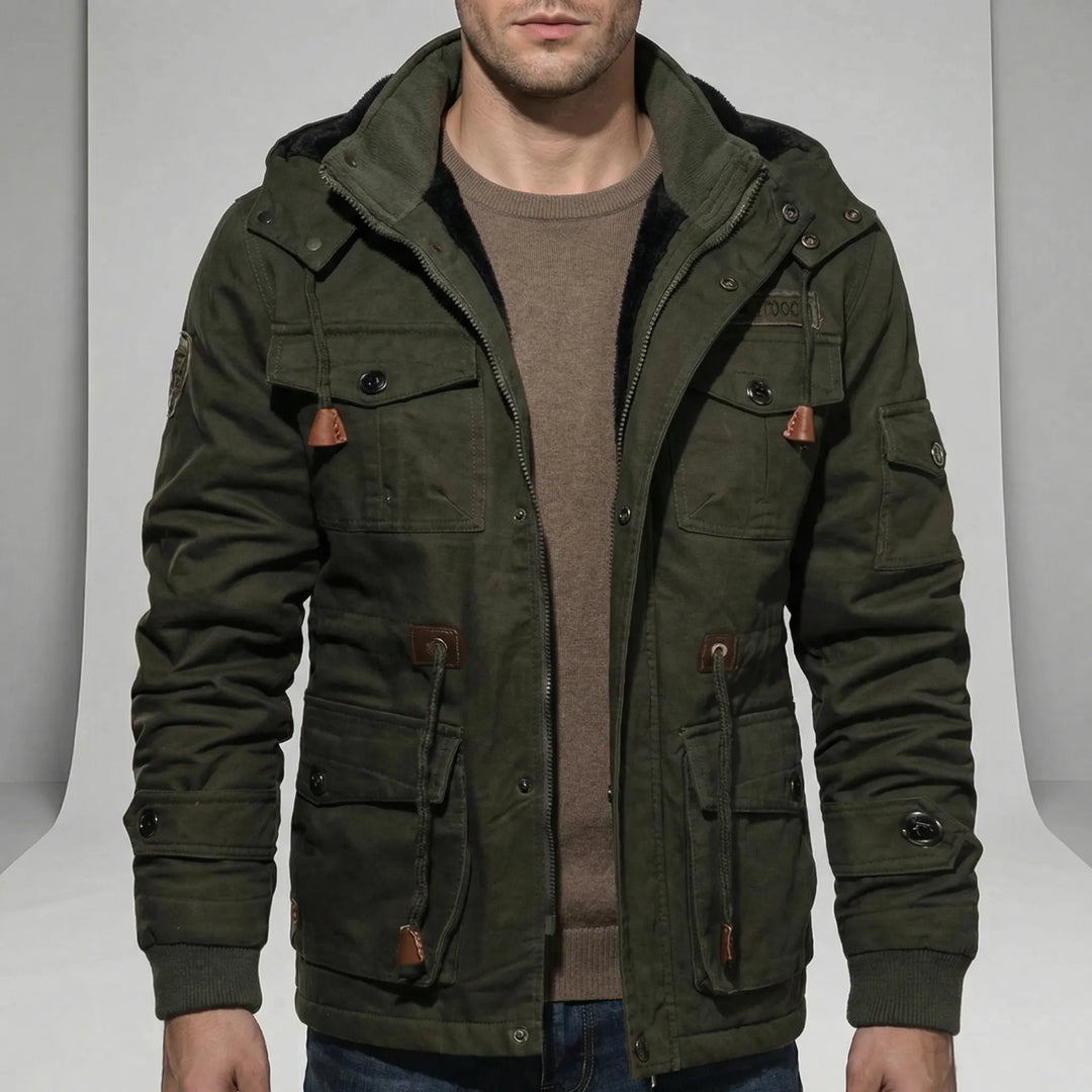 Versatile men's water-repellent parka jacket. Multi-season, windproof everyday coat for urban casual style.