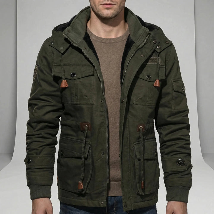Versatile men's water-repellent parka jacket. Multi-season, windproof everyday coat for urban casual style.