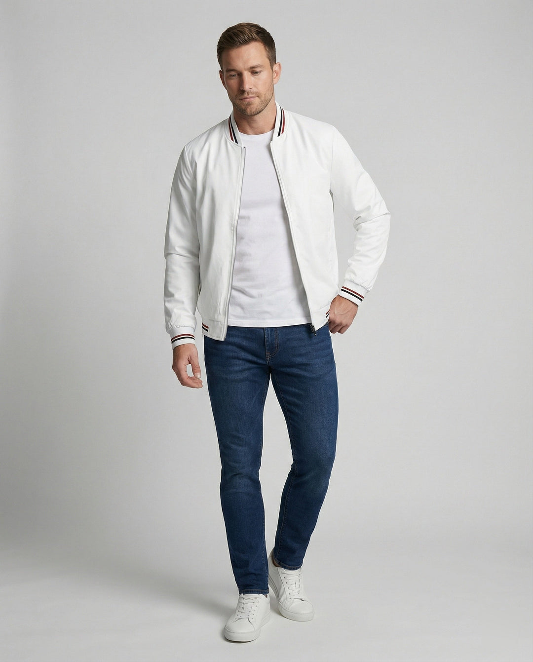 Men's water-repellent transition jacket with stand-up collar, perfect lightweight outerwear for spring & fall.