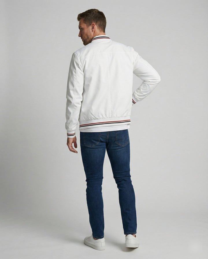 Stylish men's casual transition jacket, water-repellent with stand-up collar, ideal for spring & fall.