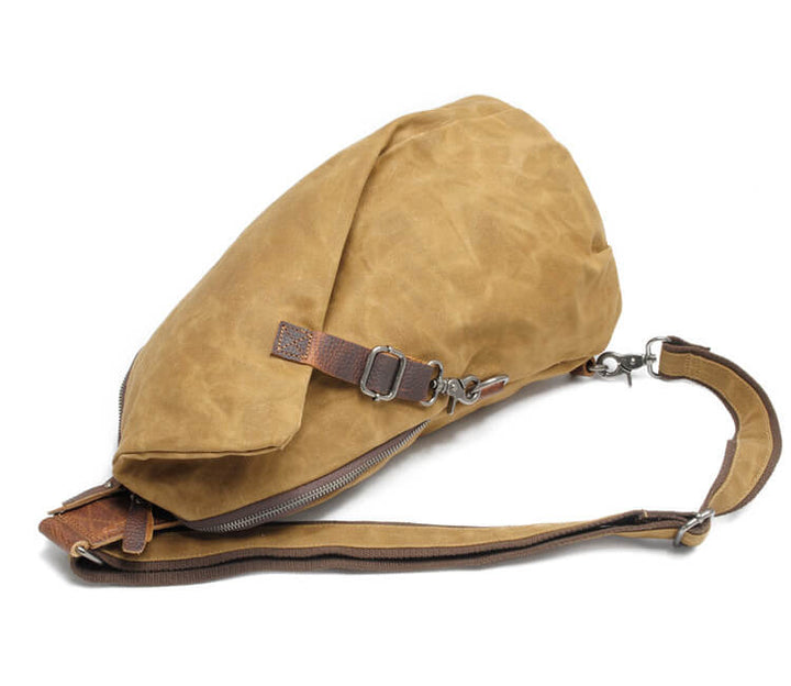 Front view of sleek men's anti-theft travel sling bag, secure & water-resistant for urban carry.
