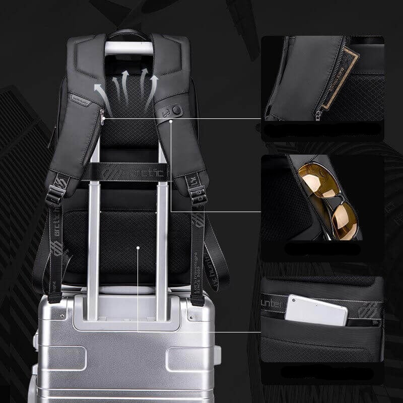 AllCarry anti-theft travel backpack for men, showcasing secure zippers & hidden pockets for safe commuting.