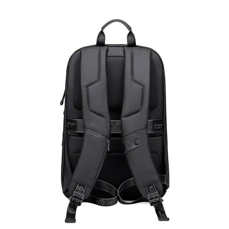 Side view of AllCarry men's multifunction travel backpack with water bottle pocket, ideal for active users.