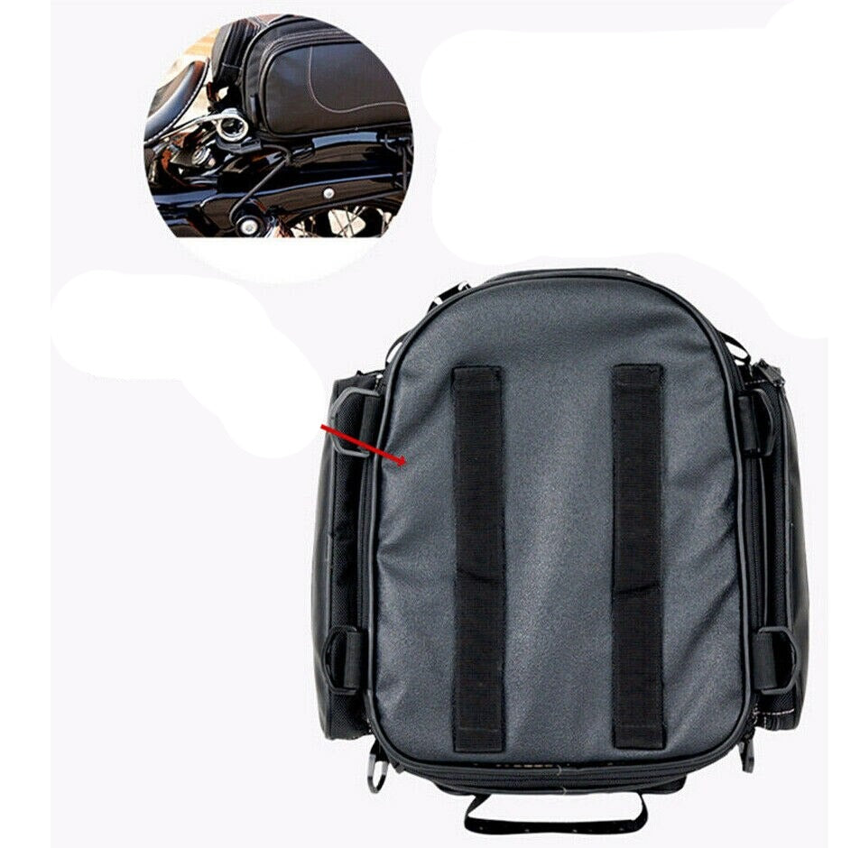 Men's expandable water-resistant motorcycle travel bag, secure bike luggage for long rides.
