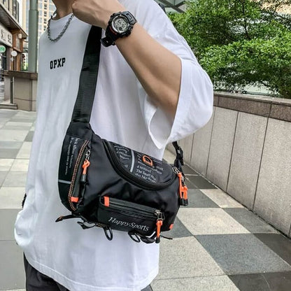 Secure men's water-resistant waist and sling bag for hassle-free travel.
