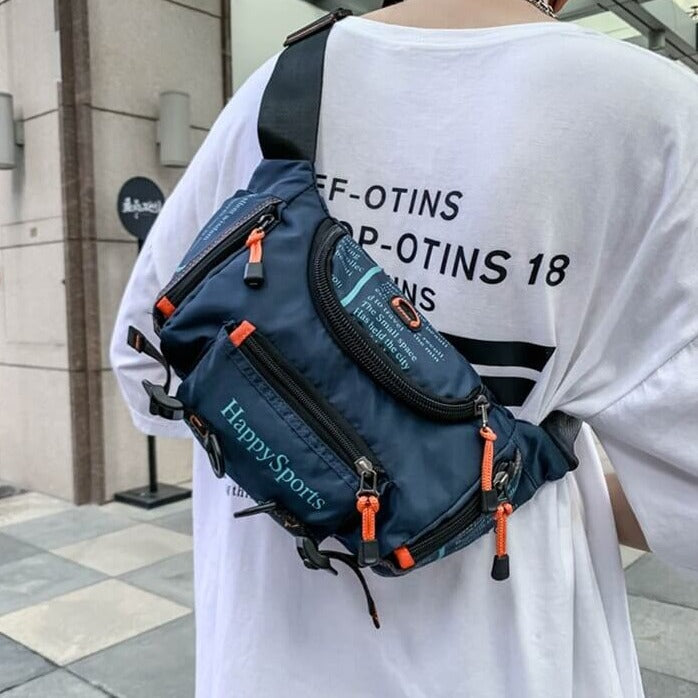 Men's water-resistant pack, worn comfortably over the shoulder, for daily commute.