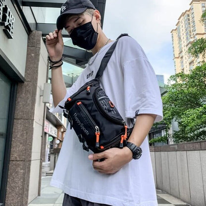Active men's water-resistant sling bag, designed for secure and easy access.