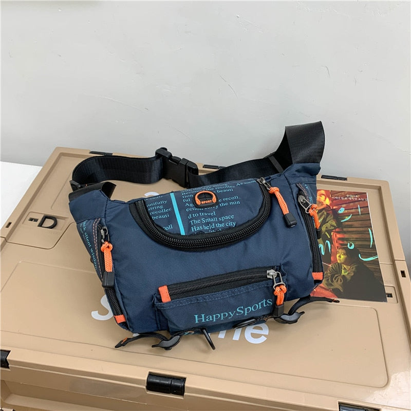 Stylish men's multi-way bag, worn as a sling, ready for city exploration.