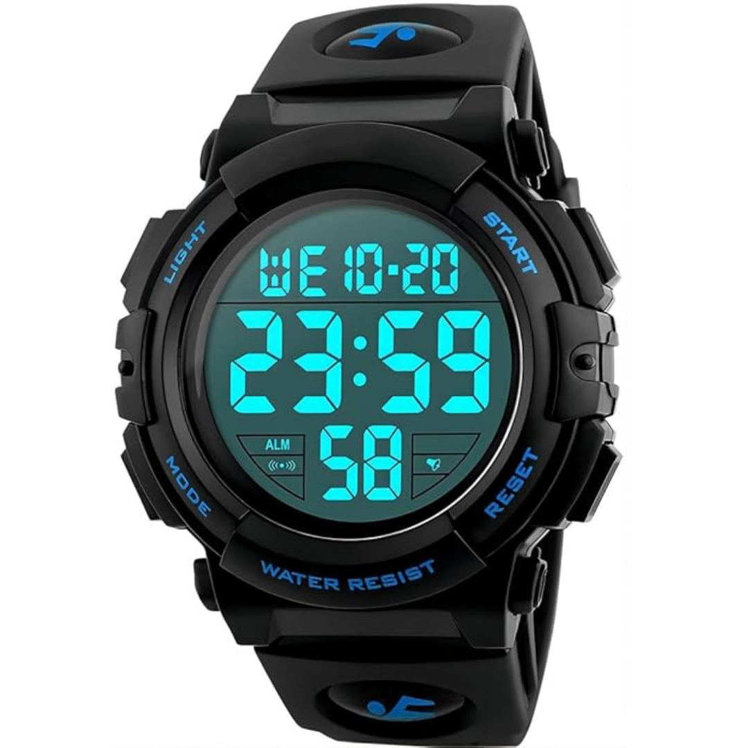 Men's waterproof digital sport watch with LED display, perfect for outdoor activities & athletics.