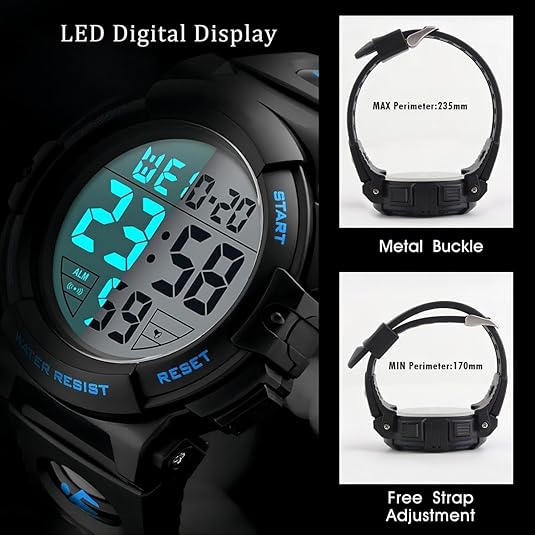 Waterproof men's digital sport watch with LED, a durable and reliable timepiece for active men.