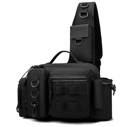 Angler's multi-purpose fishing tackle bag. Waterproof nylon waist pack for men's outdoor gear storage.