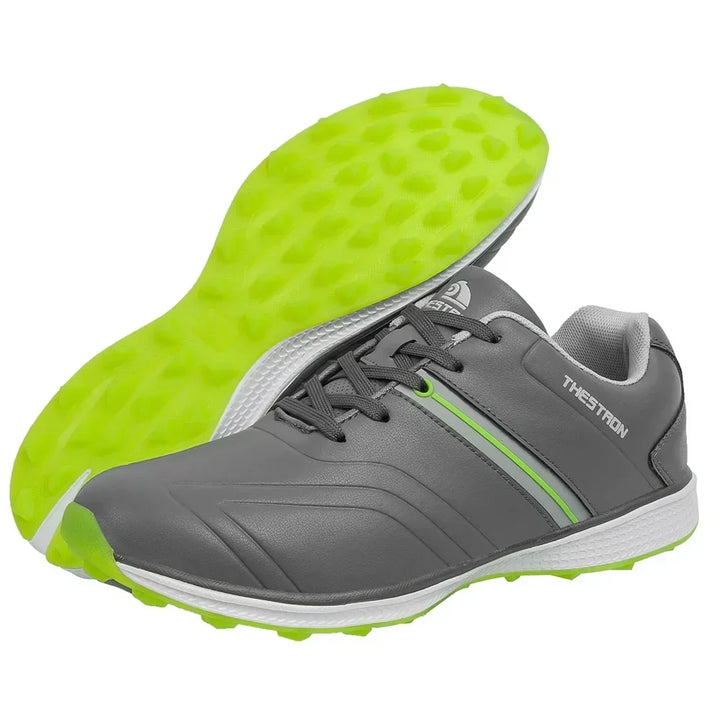 Ergonomic men's waterproof golf shoes, designed for comfort & powerful play with superior spike traction system.
