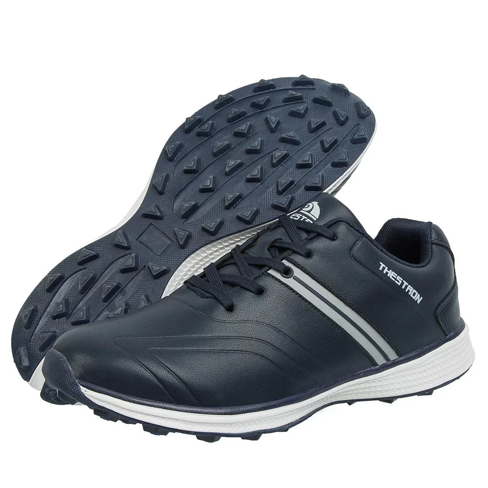 Professional men's golf shoes, waterproof, delivering superior spike traction and stability for competitive play.