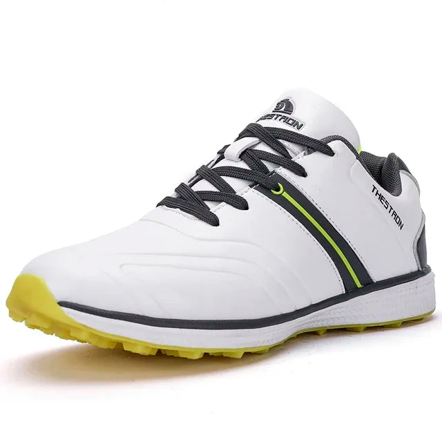 Durable men's athletic golf shoes, waterproof design & enhanced spike traction for reliable grip in any condition.