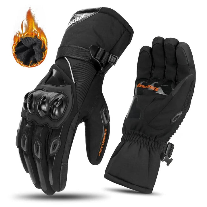 Heavy-duty men's winter riding gloves with insulation, waterproofing, and protective gear for motorbikes.