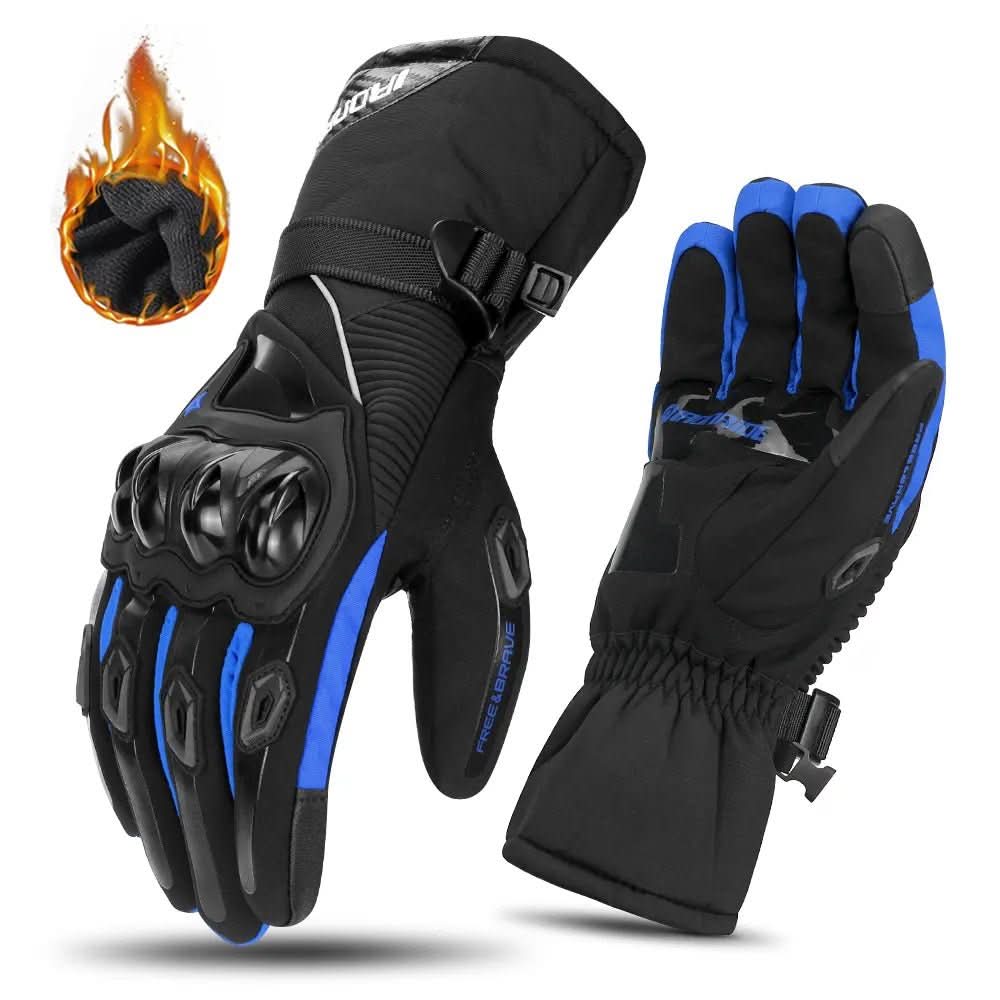 Durable men's cold weather motorcycle gloves featuring carbon fiber knuckle protection & thermal lining.