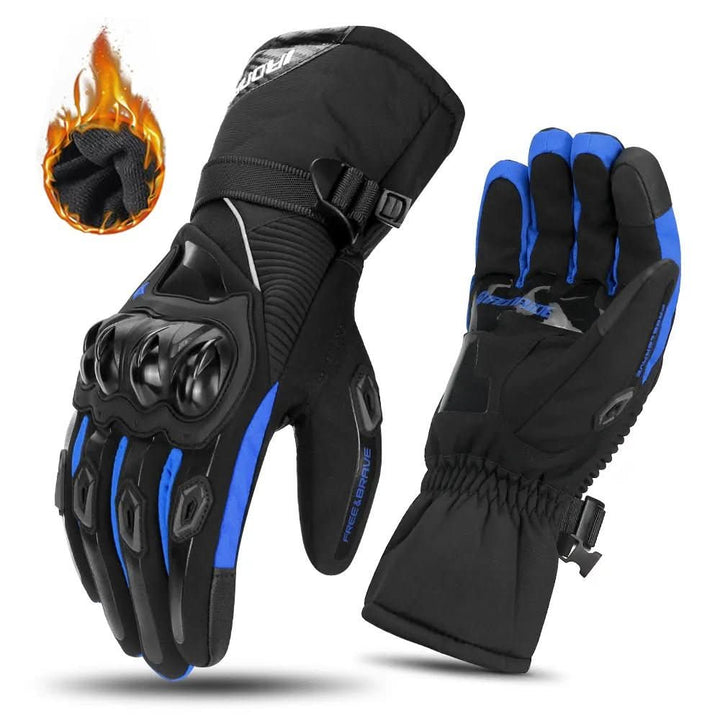 Durable men's cold weather motorcycle gloves featuring carbon fiber knuckle protection & thermal lining.