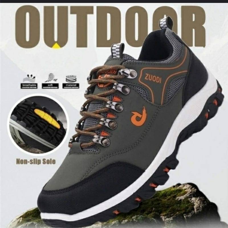 Detail of ankle support and padded collar on men's waterproof hiking boots for comfort
