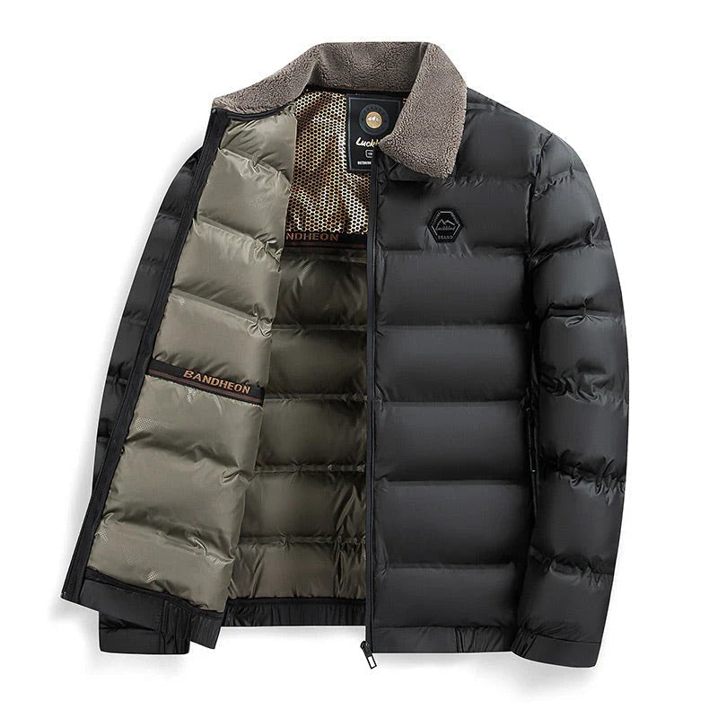 Men's waterproof padded winter jacket for extreme cold. Insulated & warm, perfect for snow & rain.