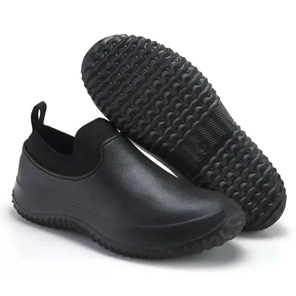 Non-slip men's waterproof work footwear, easy slip-on design for quick wear and all-day comfort.