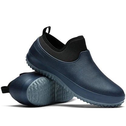 Durable men's waterproof slip-on industrial work shoes, non-slip outsole ensures safety and comfort.