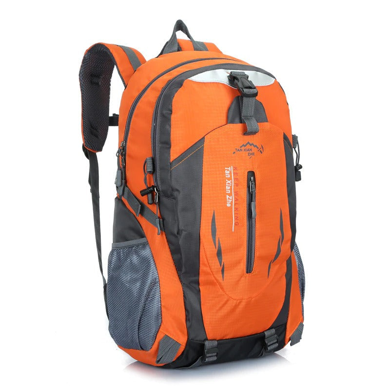 Close-up of durable nylon men's waterproof travel backpack. Ideal for protecting gear during hiking, camping & outdoor travel.