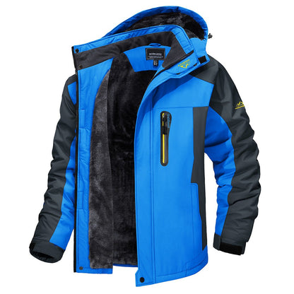 Stylish men's waterproof jacket, perfect for winter adventures. Durable, warm, & windproof for cold weather.