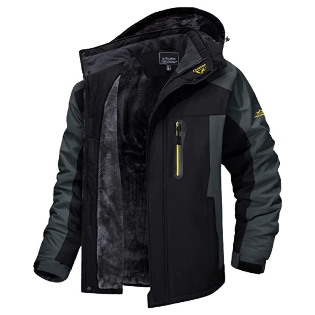 Heavy-duty men's waterproof winter jacket. Provides ultimate warmth & dry protection against severe cold, wind, & rain.