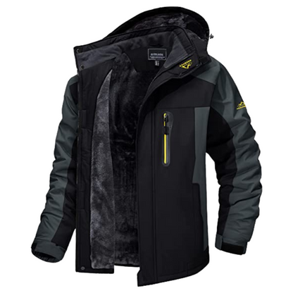 Heavy-duty men's waterproof winter jacket. Provides ultimate warmth & dry protection against severe cold, wind, & rain.