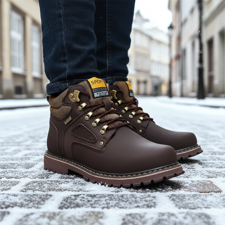 Men's waterproof winter sneakers, retro style, warm & comfortable for all-weather outdoor adventures.