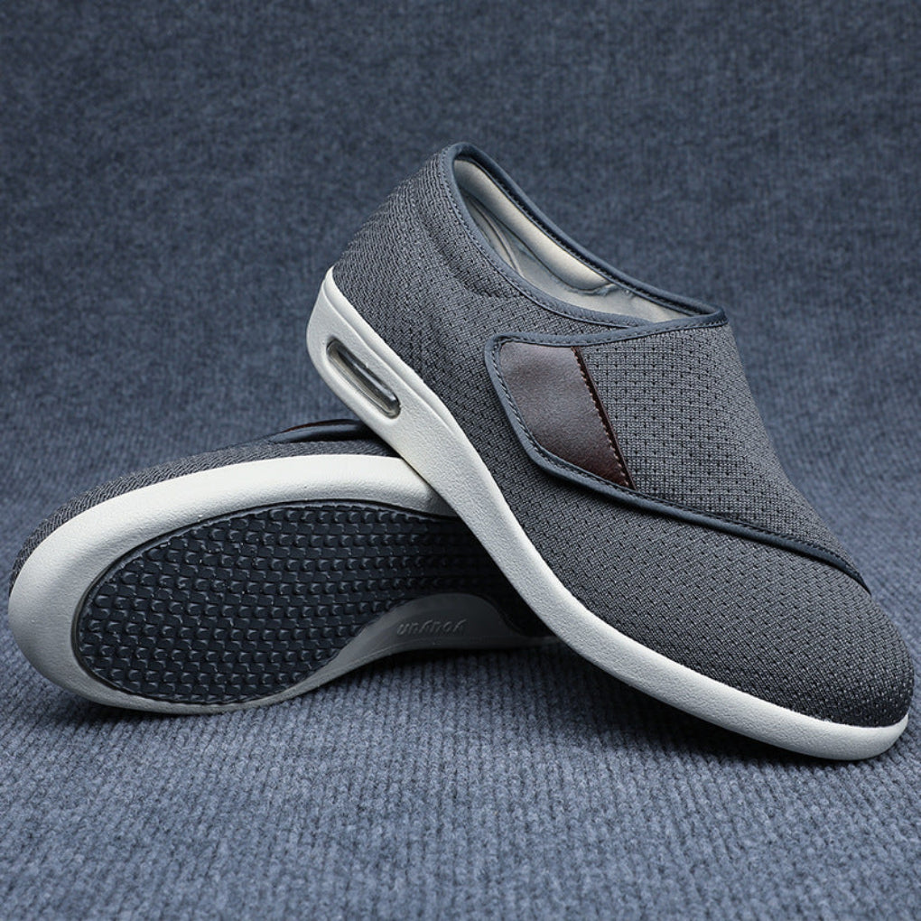 Side view of men's comfort diabetic shoes with adjustable hook-and-loop closure & wide toe box for sensitive feet.
