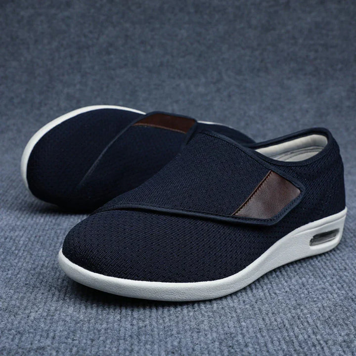 Men's therapeutic diabetic walking shoes with cushioned interior & arch support for pain relief & sensitive feet.