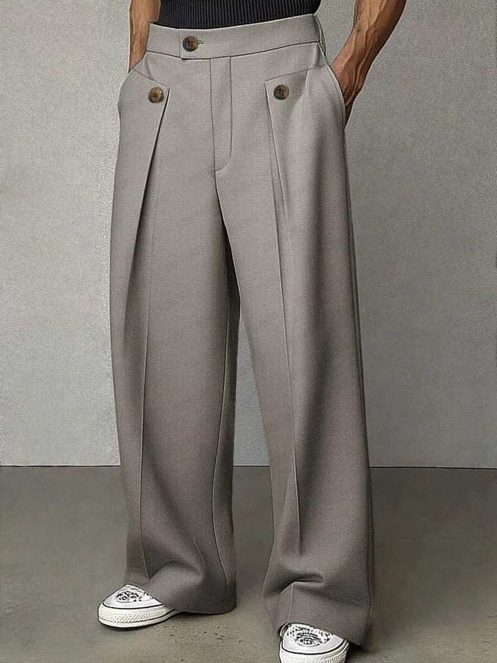 Men's fashion wide-leg trousers, an essential bottom for both casual and smart-casual looks, offering comfort.