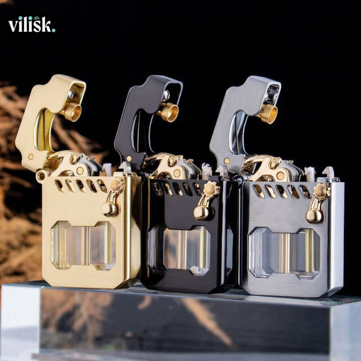 Durable gear mechanism lighter, windproof design, ideal for camping and outdoor adventures.