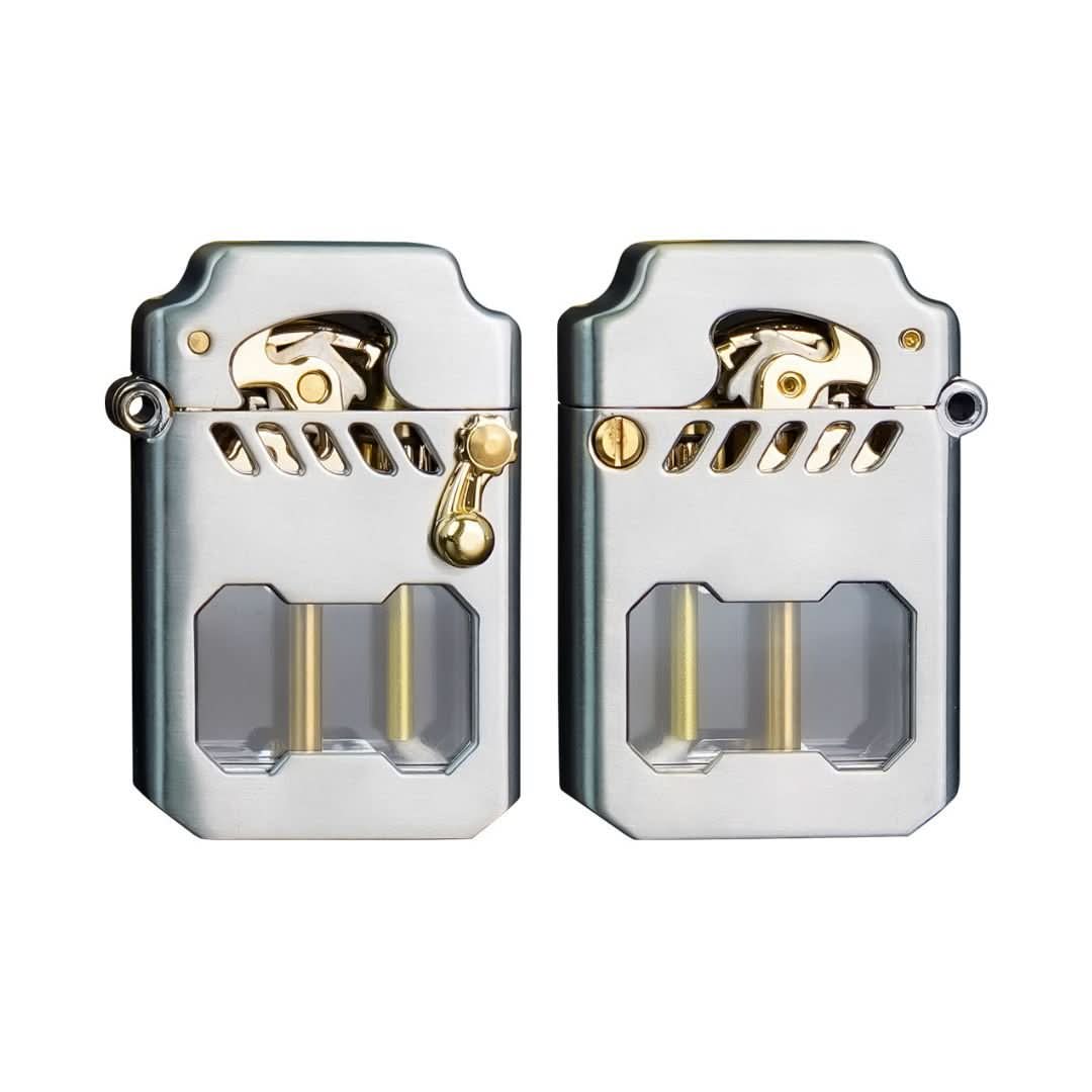 Dependable windproof lighter with intricate gear mechanism, ensuring a consistent flame.