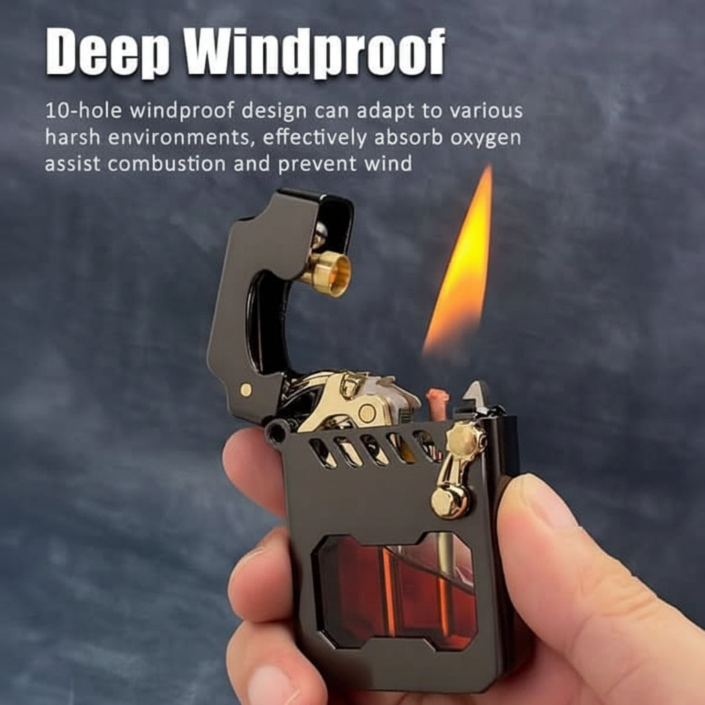Sleek metal gear mechanism lighter, a durable, unique, and reliable men's accessory.