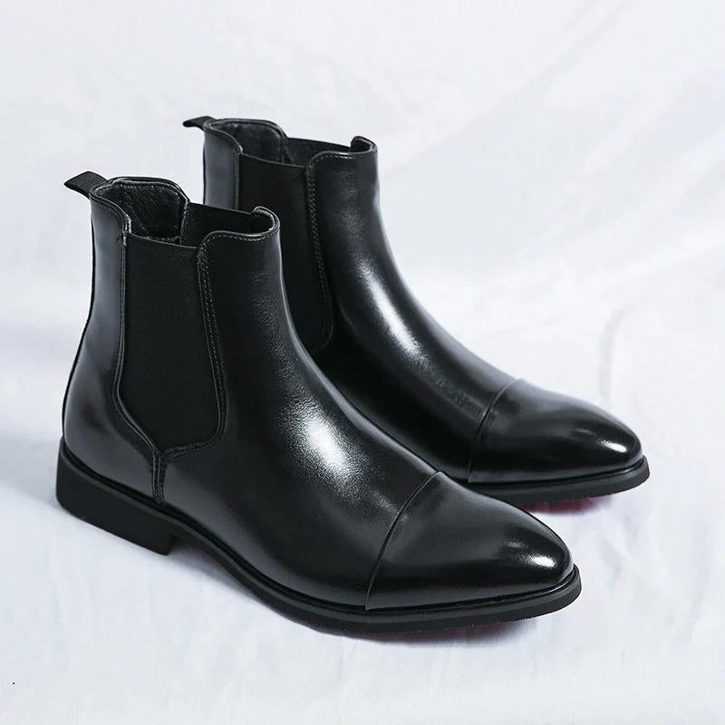 Stylish brown leather Chelsea boots for men, slip-on ankle fashion.