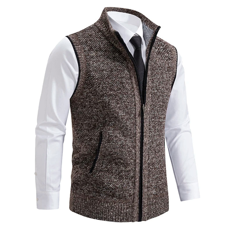 Men's wool blend full-zip vest with a stylish plaid lining, perfect for layering.