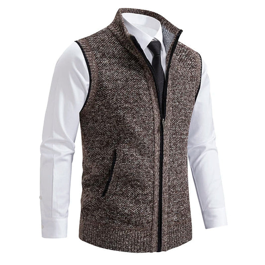 Men's wool blend full-zip vest with a stylish plaid lining, perfect for layering.
