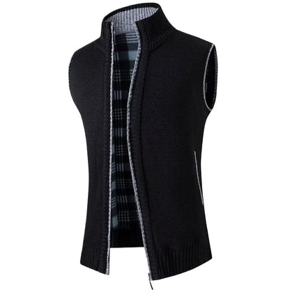 Modern men's fashion vest: wool blend, full-zip, with a sophisticated plaid lining. Great outerwear.