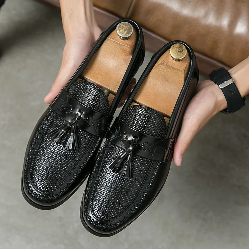 Men's woven tassel loafers in a polished style, perfect for all-day comfort.
