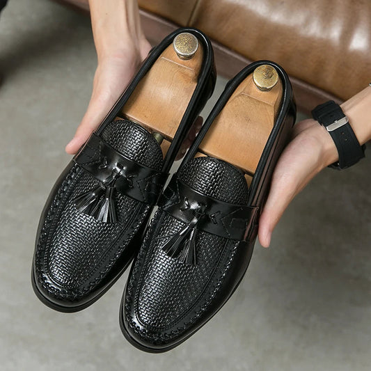Men's woven tassel loafers in a polished style, perfect for all-day comfort.