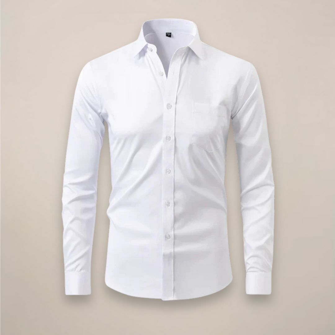 Versatile men's long-sleeve button-up shirt, perfect for business casual & office attire.