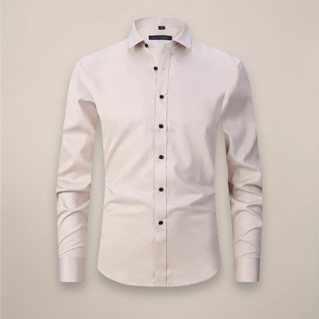 Men's easy-care long-sleeve button-up shirt, wrinkle-free, for versatile business casual.